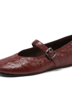 Women's White Mary Jane Shoes with Rivets, Soft Bottom Summer Flats, Hidden Height, Large Size 41-42, Stylish Comfort