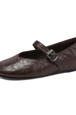 Women's White Mary Jane Shoes with Rivets, Soft Bottom Summer Flats, Hidden Height, Large Size 41-42, Stylish Comfort