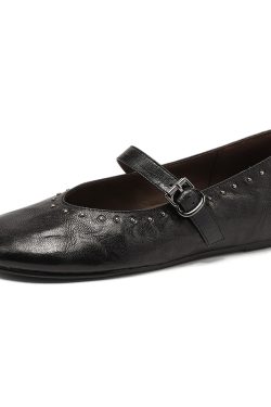 Women's White Mary Jane Shoes with Rivets, Soft Bottom Summer Flats, Hidden Height, Large Size 41-42, Stylish Comfort