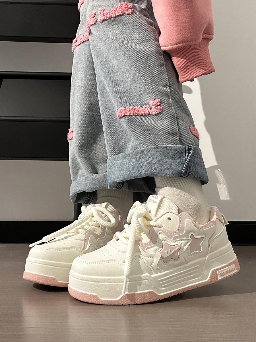 Women's White Thick-Soled Sneakers - Breathable Casual Skate Shoes for Spring Summer - Versatile Niche Fashion Footwear Women's White Thick-Soled Sneakers - Breathable Casual Skate Shoes for Spring Summer - Versatile Niche Fashion Footwear