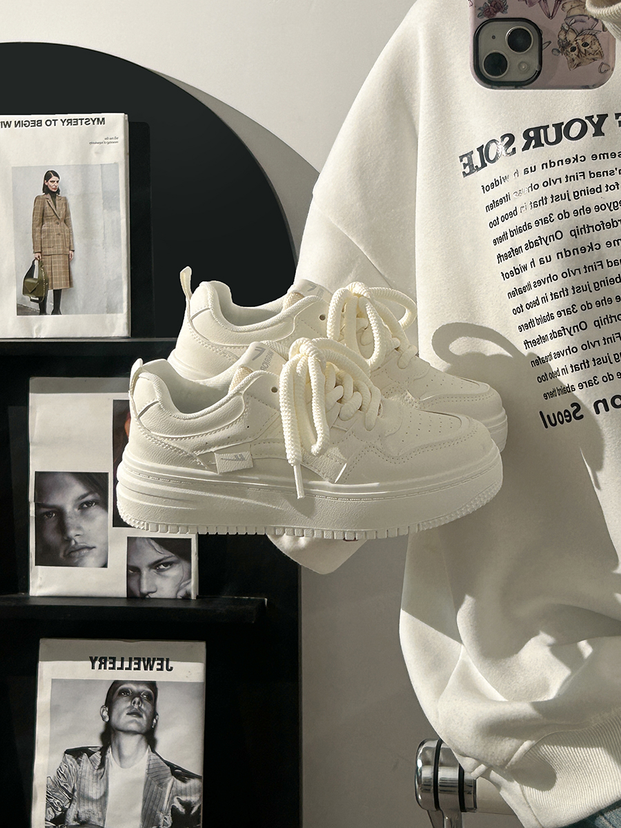 Women's White Thick-Soled Sneakers - Breathable Summer Board Shoes, Versatile Niche Design for Everyday Wear Women's White Thick-Soled Sneakers - Breathable Summer Board Shoes, Versatile Niche Design for Everyday Wear