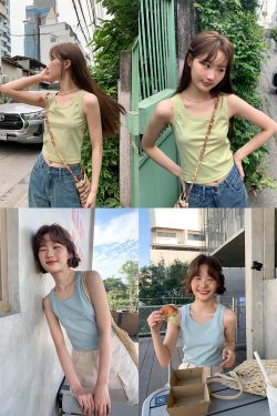 Women's Wide-Edged Round Neck Slim-Fit Short Vest Camisole Top - Summer 2025 Fashion, Trendy Casual Style