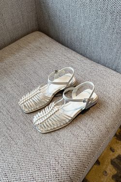 Women's Woven Closed-Toe Sandals 2025 Summer Korean Style Breathable Hollow Roman Commuter Shoes for Versatile Fashion