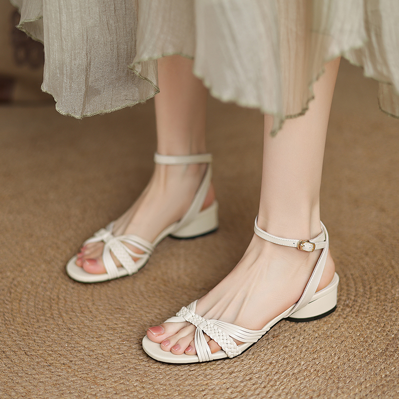 Women’s Woven Open-Toe Sandals - Mid-Chunky Heel, Round Toe, One-Strap Design - Versatile Summer Footwear Women’s Woven Open-Toe Sandals - Mid-Chunky Heel, Round Toe, One-Strap Design - Versatile Summer Footwear