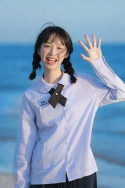 Women's Wrinkle-Resistant JK Shirt Set - Long Sleeve & Short Sleeve Basic Uniform, College Style Spring & Autumn White Top