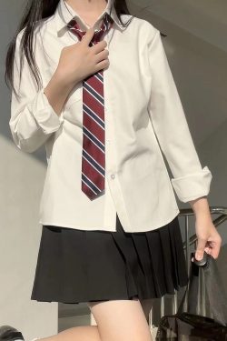 Women's Wrinkle-Resistant JK Shirt Set - Long Sleeve & Short Sleeve Basic Uniform, College Style Spring & Autumn White Top