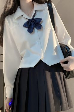 Women's Wrinkle-Resistant JK Shirt Set - Long Sleeve & Short Sleeve Basic Uniform, College Style Spring & Autumn White Top