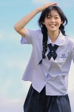 Women's Wrinkle-Resistant JK Shirt Set - Long Sleeve & Short Sleeve Basic Uniform, College Style Spring & Autumn White Top