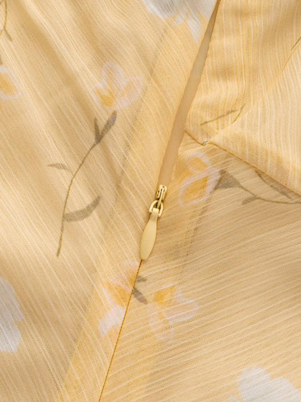 Women's Yellow Floral Long Dress - French Style, Spaghetti Strap, Waist-Cinching, Slim-Fit, Elegant Vacation Outfit Women's Yellow Floral Long Dress - French Style, Spaghetti Strap, Waist-Cinching, Slim-Fit, Elegant Vacation Outfit