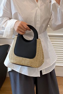 Woven Bucket Bag for Women - Handheld Tote for Work, Classes, and Vacations - Stylish Multi-Use Lunch Box Carrier