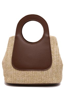 Woven Bucket Bag for Women - Handheld Tote for Work, Classes, and Vacations - Stylish Multi-Use Lunch Box Carrier