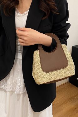 Woven Bucket Bag for Women - Handheld Tote for Work, Classes, and Vacations - Stylish Multi-Use Lunch Box Carrier