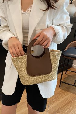 Woven Bucket Bag for Women - Handheld Tote for Work, Classes, and Vacations - Stylish Multi-Use Lunch Box Carrier