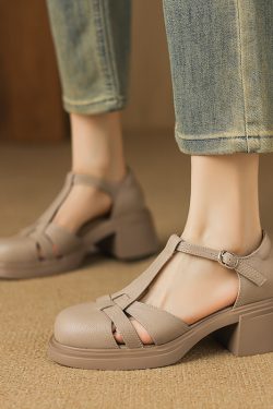 Woven Hollow Chunky Heeled Open-Toe Sandals for Women - 2025 Summer Pig Cage Style, Trendy Sheepskin High Heels