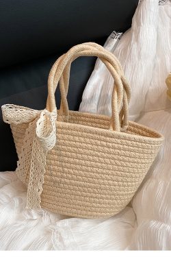 Woven Pastoral Style Tote Bag for Women - Versatile Beach & Vacation Straw Storage Bag