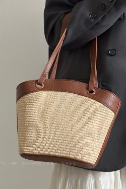Woven Shoulder Bag for Women - French Retro Vegetable Basket, Casual Beach Vacation Style, Versatile Fashion Accessory