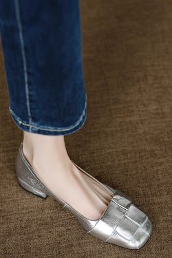 Woven Square-Toe Slip-On Flat Shoes for Women – Slimming Design, Shallow Mouth Style, Trendy Italian Aesthetic, Perfect for Everyday Wear