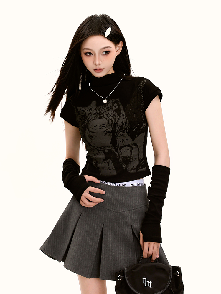 Y2K American Retro Short Sleeve T-Shirt - Sweet and Spicy Anime Slim Fit Top for Summer Outfits Y2K American Retro Short Sleeve T-Shirt - Sweet and Spicy Anime Slim Fit Top for Summer Outfits