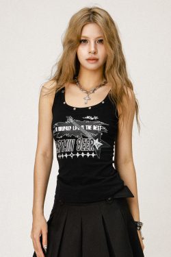 Y2K American Style Slim Fit Tank Top for Women - Beer Team Captain Graphic Summer Fashion 2025