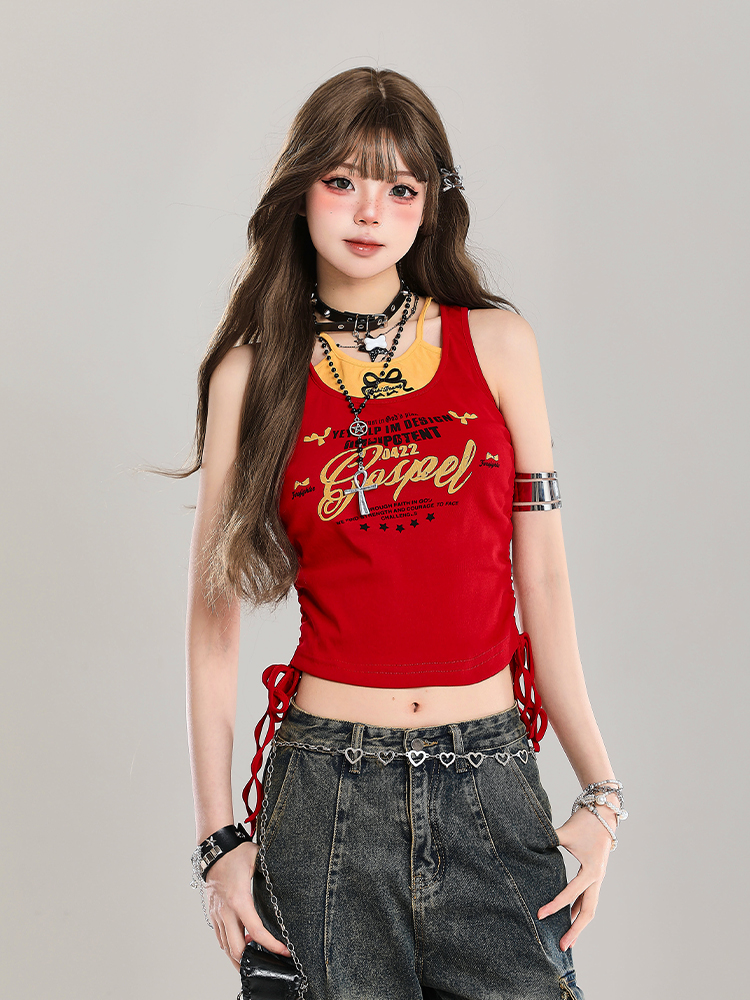 Y2K American-Style Spicy Girl Faux Two-Piece Slim-Fit Camisole Top for Women - Summer Fashion Outerwear Y2K American-Style Spicy Girl Faux Two-Piece Slim-Fit Camisole Top for Women - Summer Fashion Outerwear