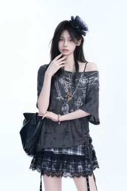 Y2K Butterfly Off-Shoulder Sleeveless T-Shirt - Destructive Feeling Women's Fashion Top for a Trendy Look