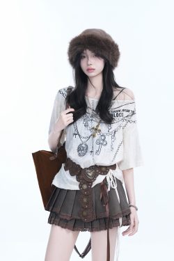 Y2K Butterfly Off-Shoulder Sleeveless T-Shirt - Destructive Feeling Women's Fashion Top for a Trendy Look