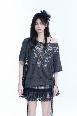 Y2K Butterfly Off-Shoulder Sleeveless T-Shirt - Destructive Feeling Women's Fashion Top for a Trendy Look