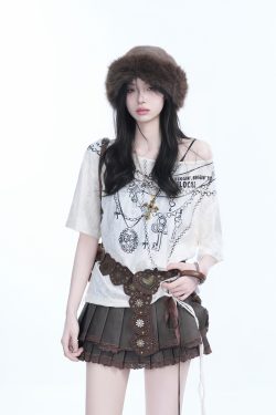 Y2K Butterfly Off-Shoulder Sleeveless T-Shirt - Destructive Feeling Women's Fashion Top for a Trendy Look