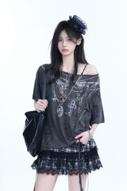 Y2K Butterfly Off-Shoulder Sleeveless T-Shirt - Destructive Feeling Women's Fashion Top for a Trendy Look