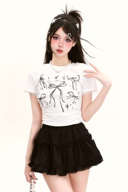 Y2K Butterfly Print Off-Shoulder Short Sleeve T-Shirt for Girls - Summer Fitted Top in Sweet and Spicy Style