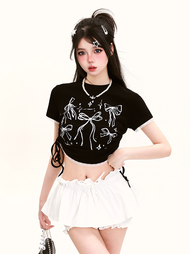 Y2K Butterfly Print Off-Shoulder Short Sleeve T-Shirt for Girls - Summer Fitted Top in Sweet and Spicy Style Y2K Butterfly Print Off-Shoulder Short Sleeve T-Shirt for Girls - Summer Fitted Top in Sweet and Spicy Style