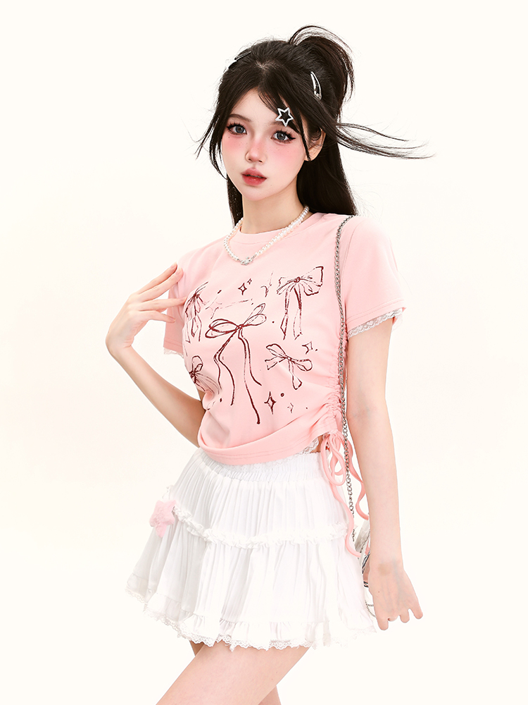 Y2K Butterfly Print Off-Shoulder Short Sleeve T-Shirt for Girls - Summer Fitted Top in Sweet and Spicy Style Y2K Butterfly Print Off-Shoulder Short Sleeve T-Shirt for Girls - Summer Fitted Top in Sweet and Spicy Style