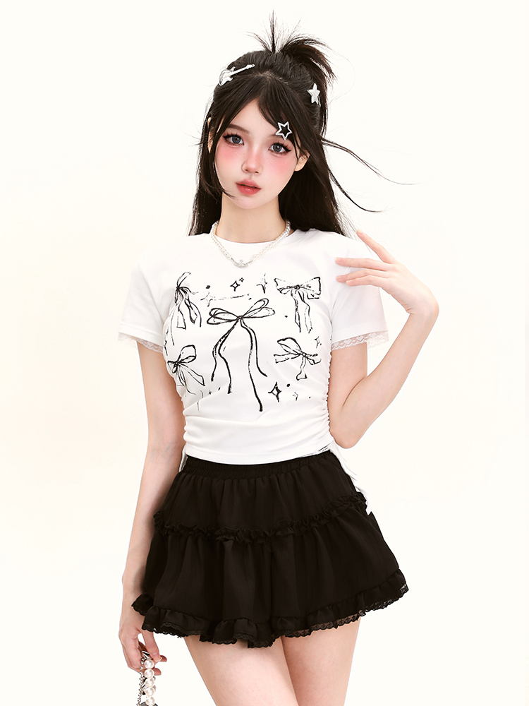 Y2K Butterfly Print Off-Shoulder Short Sleeve T-Shirt for Girls - Summer Fitted Top in Sweet and Spicy Style Y2K Butterfly Print Off-Shoulder Short Sleeve T-Shirt for Girls - Summer Fitted Top in Sweet and Spicy Style