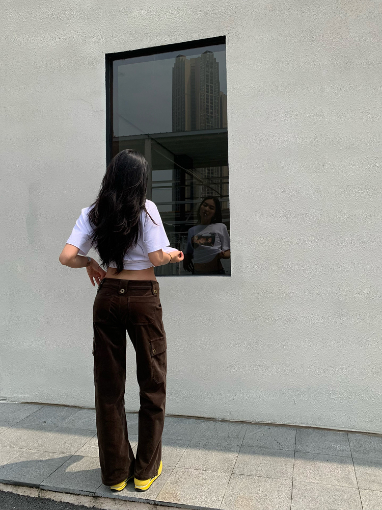 Y2K Cargo Pants with Zipper in Brown and Green - Towel Elastic Material, Trendy Waist-to-Hip Ratio, Urban Street Style Y2K Cargo Pants with Zipper in Brown and Green - Towel Elastic Material, Trendy Waist-to-Hip Ratio, Urban Street Style