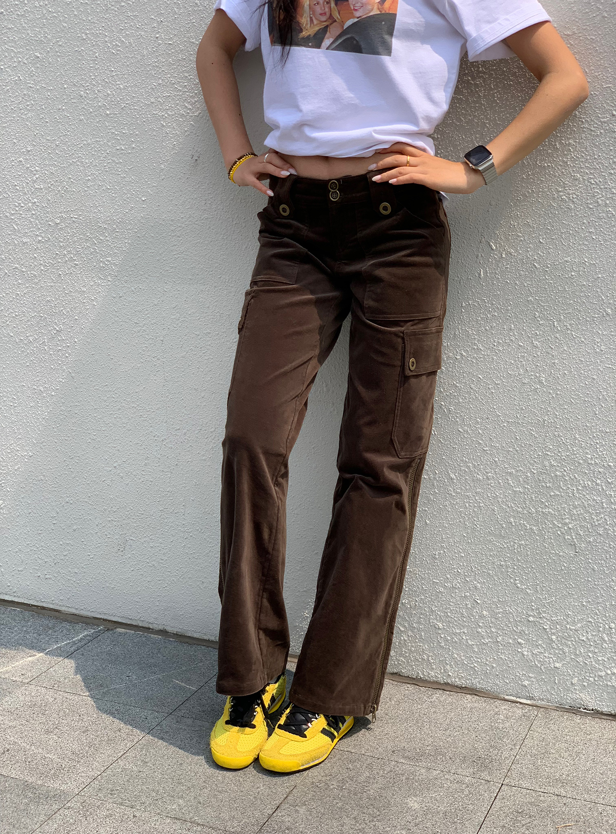 Y2K Cargo Pants with Zipper in Brown and Green - Towel Elastic Material, Trendy Waist-to-Hip Ratio, Urban Street Style Y2K Cargo Pants with Zipper in Brown and Green - Towel Elastic Material, Trendy Waist-to-Hip Ratio, Urban Street Style