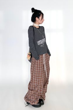 Y2K Color-Block Striped Long Sleeve Tee for Women - Autumn 2024 Trendy Base Top