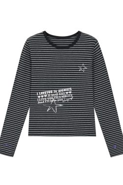 Y2K Color-Block Striped Long Sleeve Tee for Women - Autumn 2024 Trendy Base Top