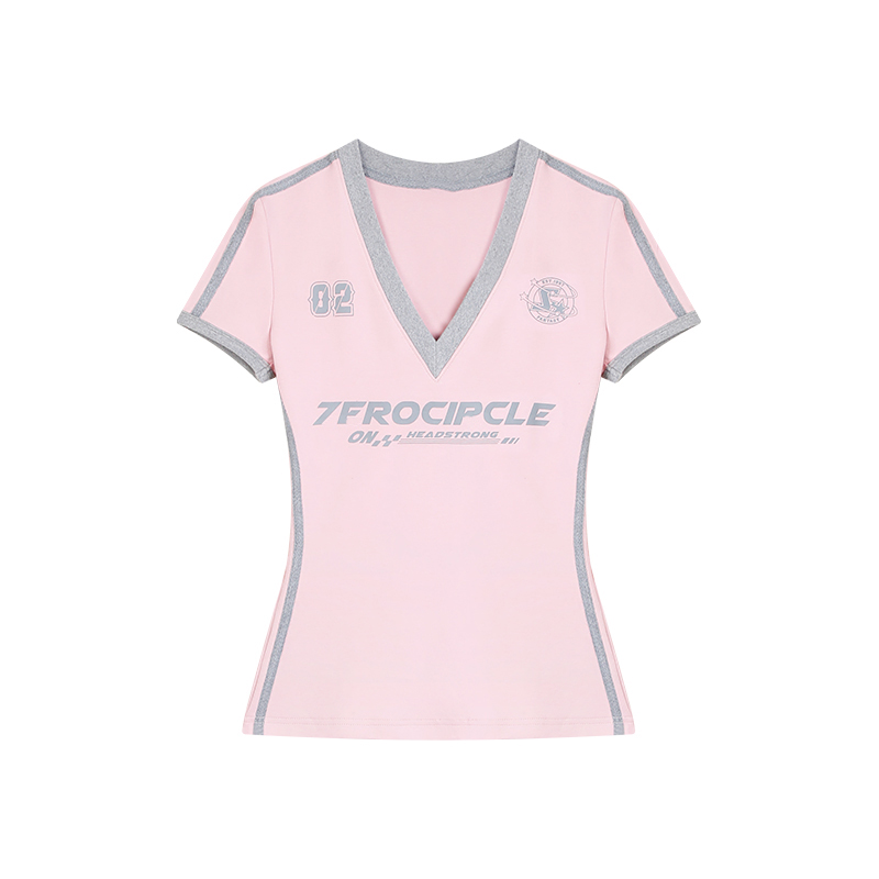 Y2K Color-Blocking Red Cropped T-Shirt for Women - Spicy Girl V-Neck Short Sleeve Slim Fit Summer Top Y2K Color-Blocking Red Cropped T-Shirt for Women - Spicy Girl V-Neck Short Sleeve Slim Fit Summer Top