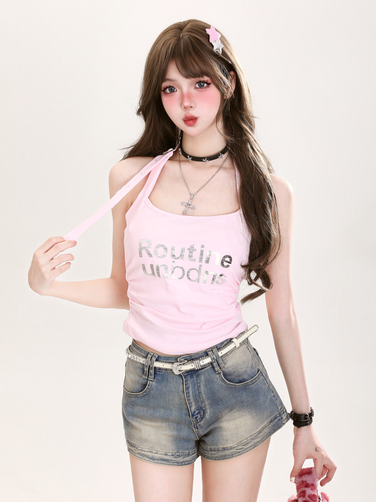 Y2K Halter Neck Sleeveless Summer Tank Top for Women - Hot and Spicy American Style Fashion Essential Y2K Halter Neck Sleeveless Summer Tank Top for Women - Hot and Spicy American Style Fashion Essential