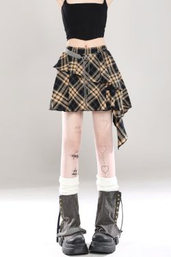 Y2K High-Waisted Irregular Checkered A-Line Half Skirt for Summer 2025 - Slimming Short Skirt for Trendy Millennial Fashion
