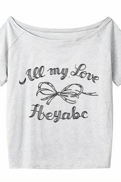Y2K Off-Shoulder Bow Print T-Shirt - Short Sleeve, Loose Fit, Slimming Summer Top for Spicy Girls, Niche Style