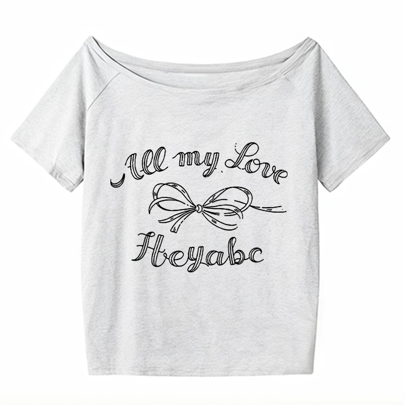 Y2K Off-Shoulder Bow Print T-Shirt - Short Sleeve, Loose Fit, Slimming Summer Top for Spicy Girls, Niche Style Y2K Off-Shoulder Bow Print T-Shirt - Short Sleeve, Loose Fit, Slimming Summer Top for Spicy Girls, Niche Style