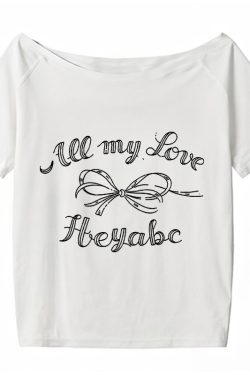 Y2K Off-Shoulder Bow Print T-Shirt - Short Sleeve, Loose Fit, Slimming Summer Top for Spicy Girls, Niche Style