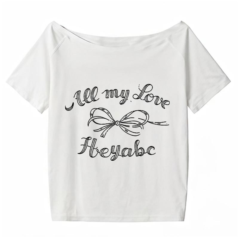 Y2K Off-Shoulder Bow Print T-Shirt - Short Sleeve, Loose Fit, Slimming Summer Top for Spicy Girls, Niche Style Y2K Off-Shoulder Bow Print T-Shirt - Short Sleeve, Loose Fit, Slimming Summer Top for Spicy Girls, Niche Style