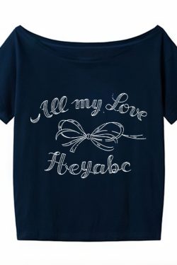 Y2K Off-Shoulder Bow Print T-Shirt - Short Sleeve, Loose Fit, Slimming Summer Top for Spicy Girls, Niche Style