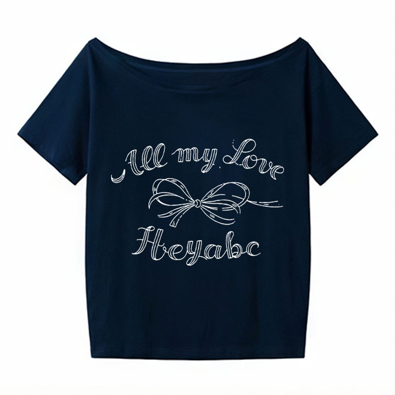 Y2K Off-Shoulder Bow Print T-Shirt - Short Sleeve, Loose Fit, Slimming Summer Top for Spicy Girls, Niche Style Y2K Off-Shoulder Bow Print T-Shirt - Short Sleeve, Loose Fit, Slimming Summer Top for Spicy Girls, Niche Style