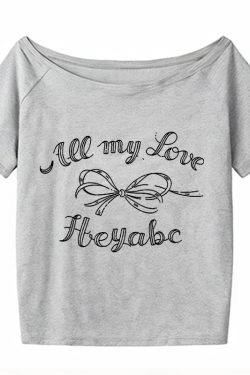 Y2K Off-Shoulder Bow Print T-Shirt - Short Sleeve, Loose Fit, Slimming Summer Top for Spicy Girls, Niche Style