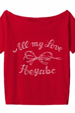 Y2K Off-Shoulder Bow Print T-Shirt - Short Sleeve, Loose Fit, Slimming Summer Top for Spicy Girls, Niche Style