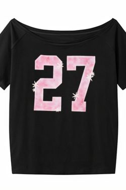 Y2K Off-Shoulder Red T-Shirt for Summer, Loose Fit Short-Sleeve Top with Digital Print, Spicy Girl American Style