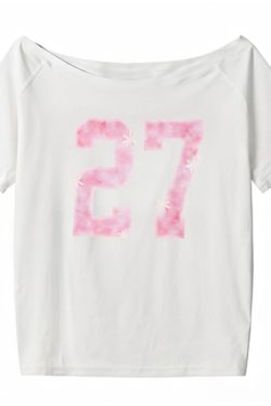 Y2K Off-Shoulder Red T-Shirt for Summer, Loose Fit Short-Sleeve Top with Digital Print, Spicy Girl American Style